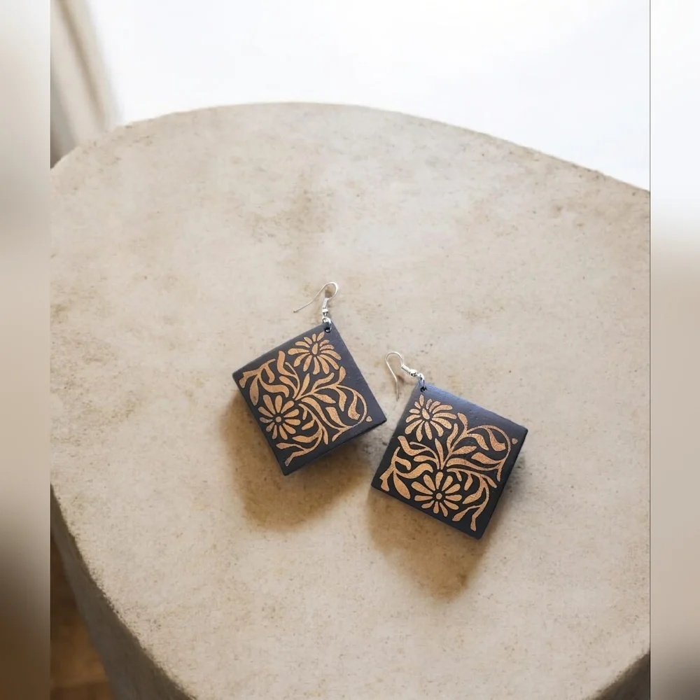Square Wood Earrings